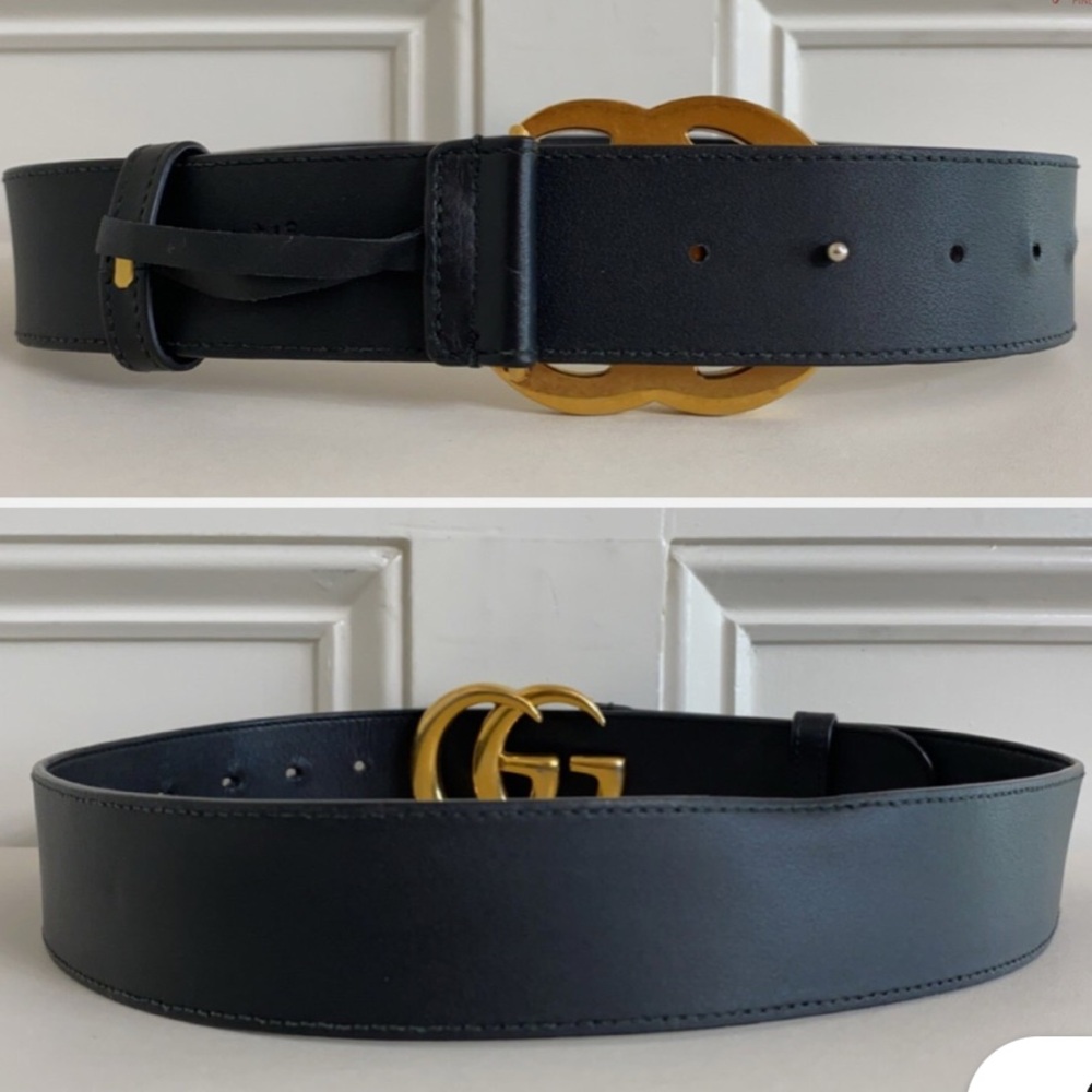 Gucci Black Smooth Calfskin Leather Gold Double G Buckle Belt 110/44. - Picture 5 of 13